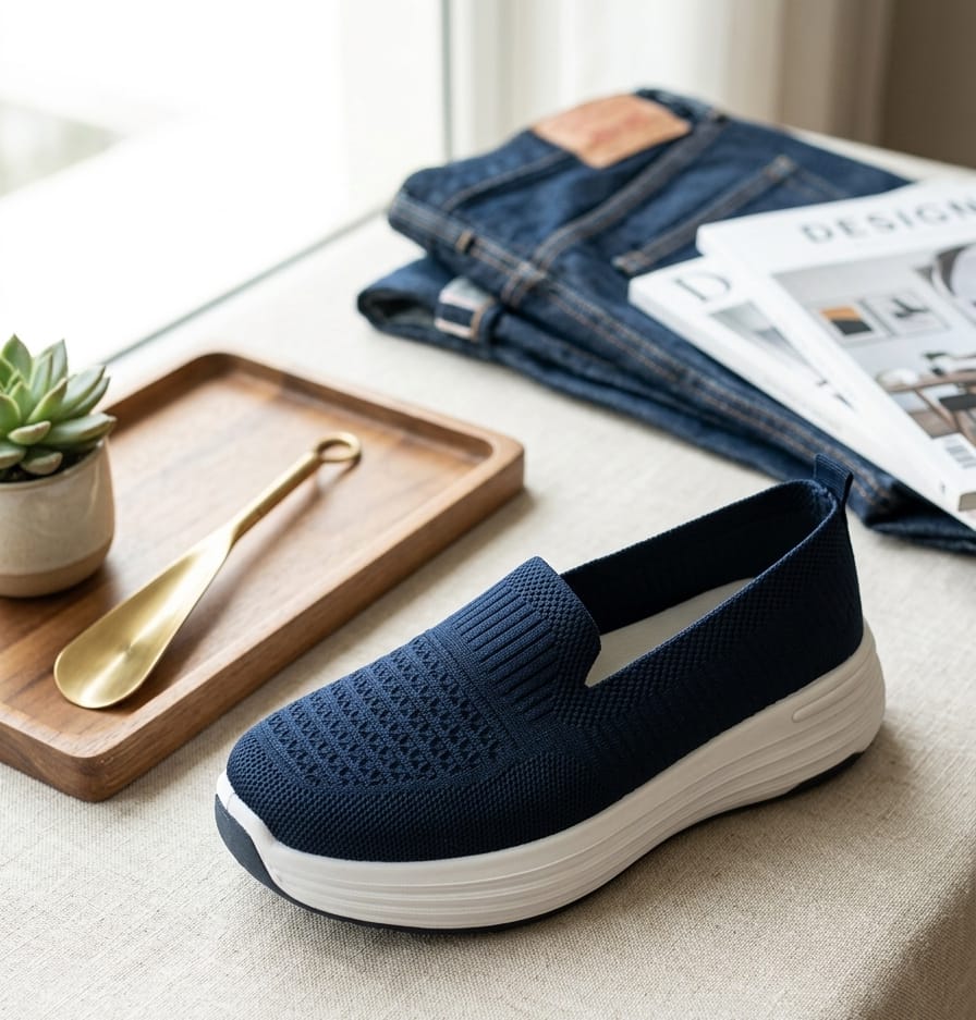 Women’s Black Comfort Knit Slip-On Shoes - Image 2