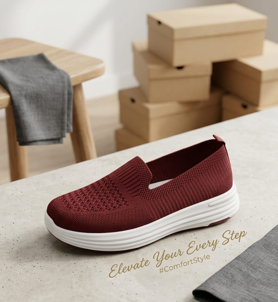 Women’s Black Comfort Knit Slip-On Shoes - Image 5